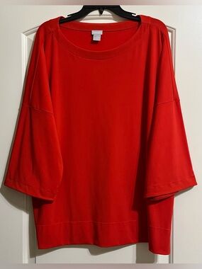 Chico’s Women’s Coral Red Liquid Knit Slinky Pullover Top Blouse Size 3 XL 16/18